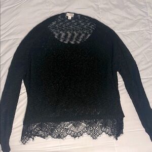 Black Sexy Lace Hem Sweater